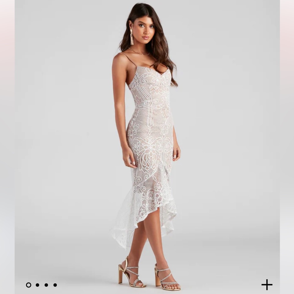 Windsor Timelessly Chic High Low White Lace Dress
